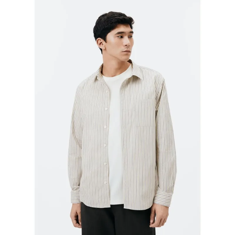 Camisa Masculina Regular em Fio Tinto Listrado - Off white G