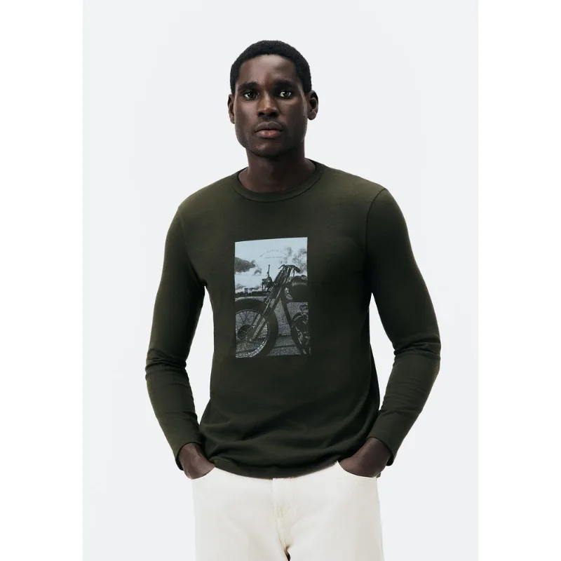 Camiseta Masculina Manga Longa Com Estampa - Verde G