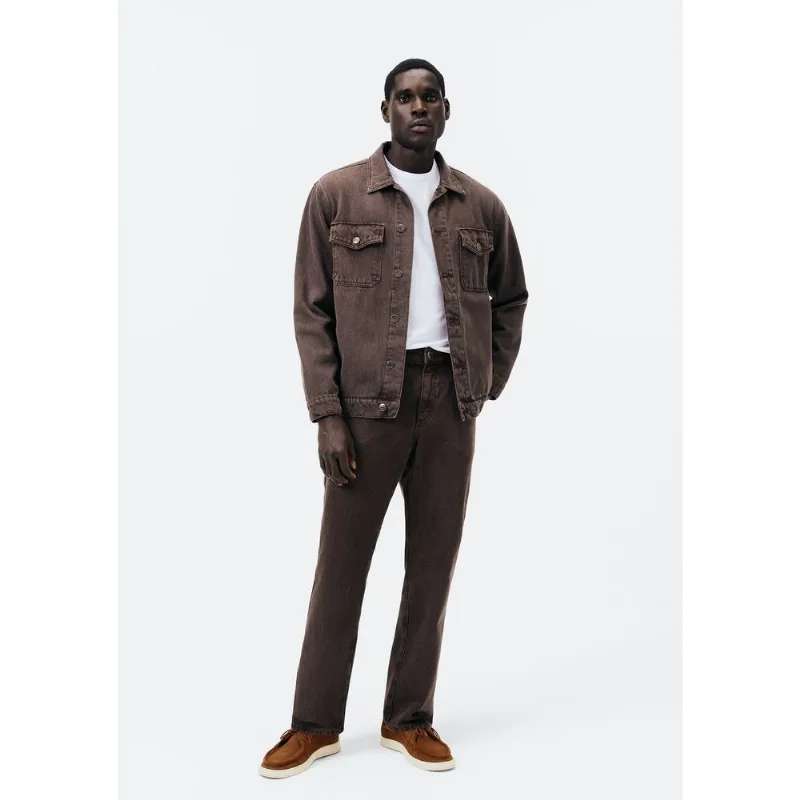 Calça Masculina Reta Em Sarja - Marrom 048