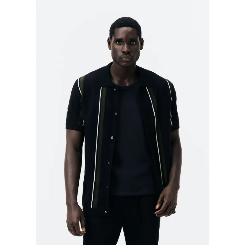 Camisa Masculina em Tricô Listrado - Preto XG