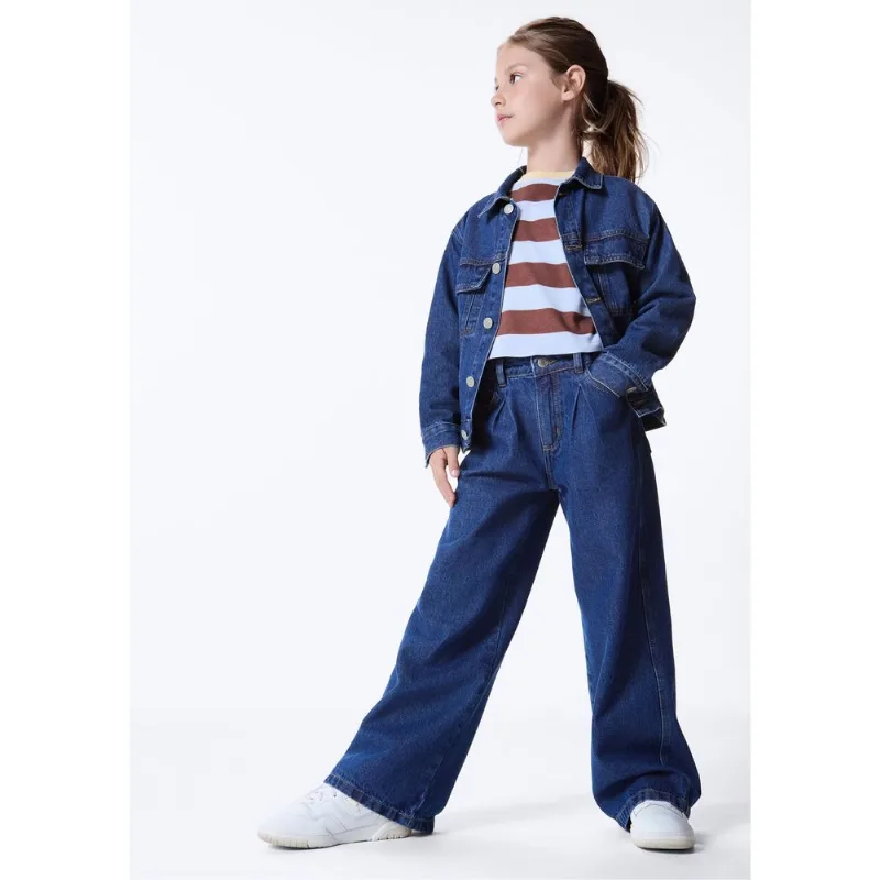 Calça Infantil Menina Wide Leg Com Bolsos - Azul 012