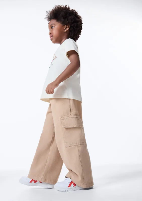 Calça Infantil Menina Wide Leg Em Sarja - Bege - Hering Kids - Calças