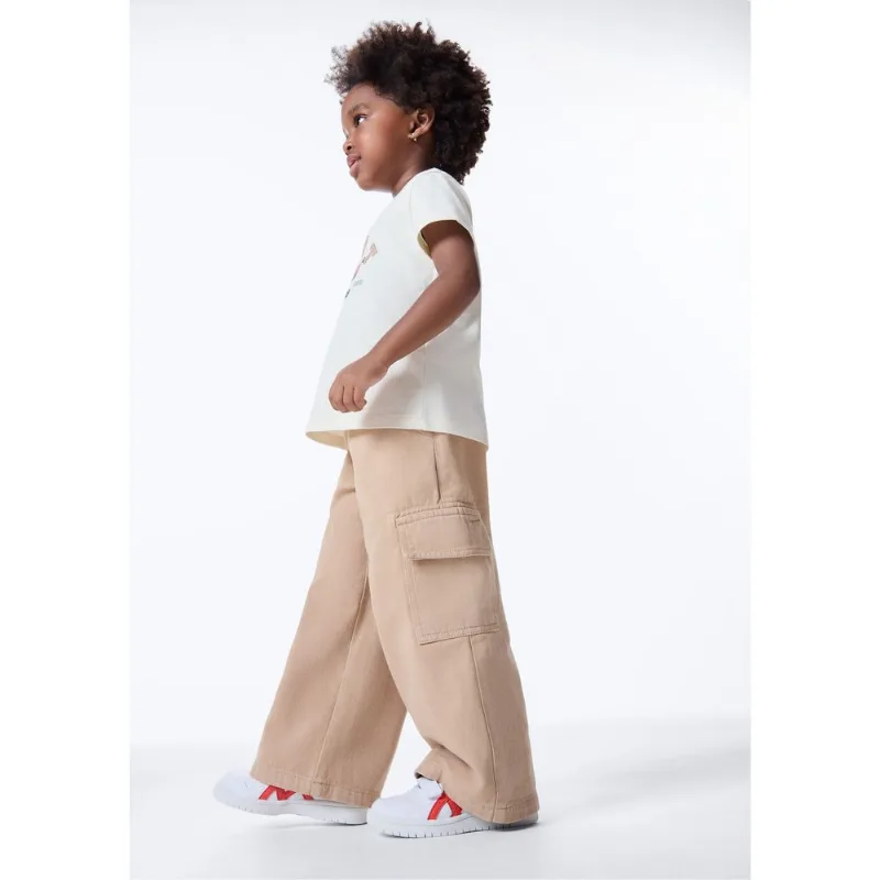 Calça Infantil Menina Wide Leg Em Sarja - Bege 003