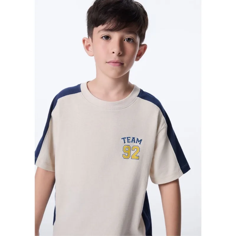 Camiseta Infantil Menino Oversized Estampa em Silk - Bege 014