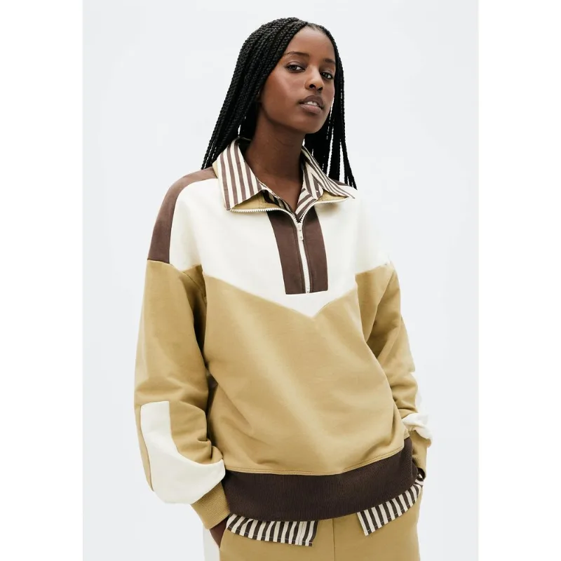 Blusão Feminino Gola Alta Em Moletom - Caqui G