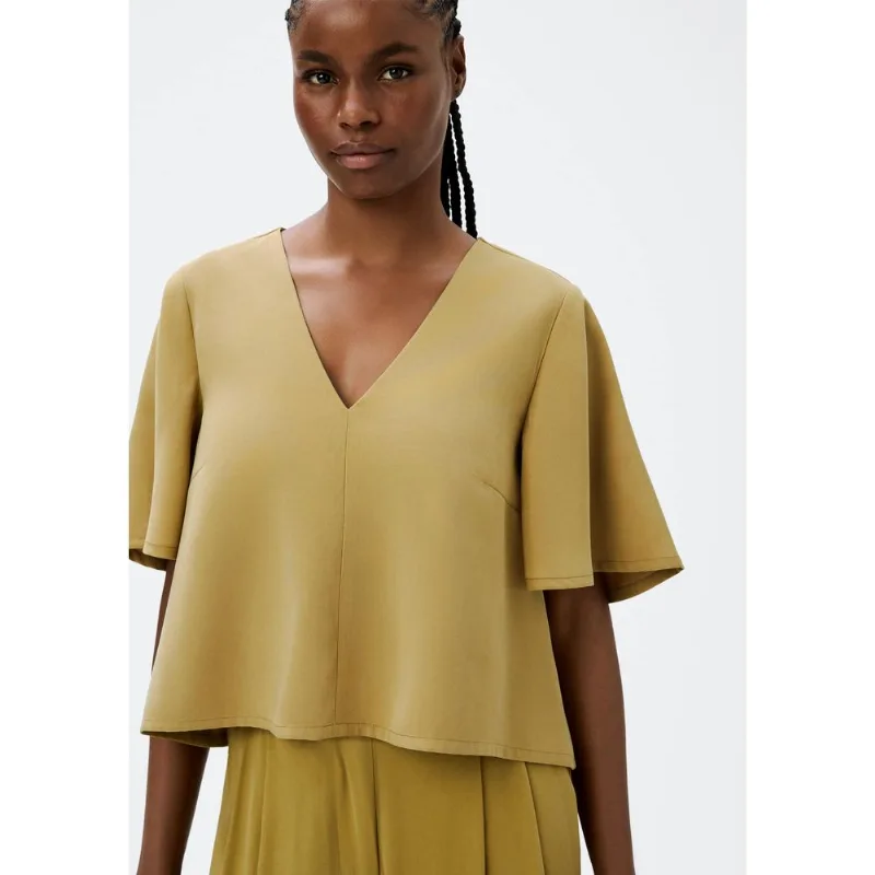 Blusa Feminina Manga Sino Em Peach Touch - Caqui M