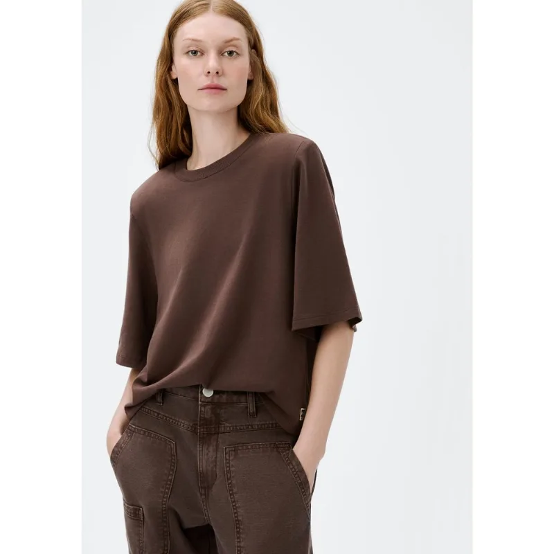 Blusa Feminina Manga Curta Em Malha Binada - Marrom P