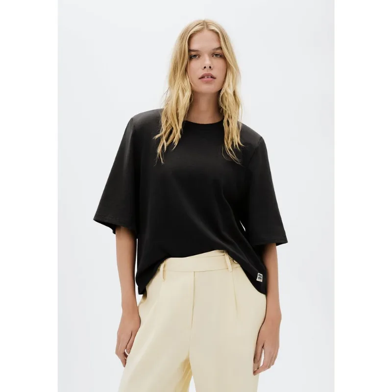 Blusa Feminina Manga Curta Em Malha Binada - Preto XG