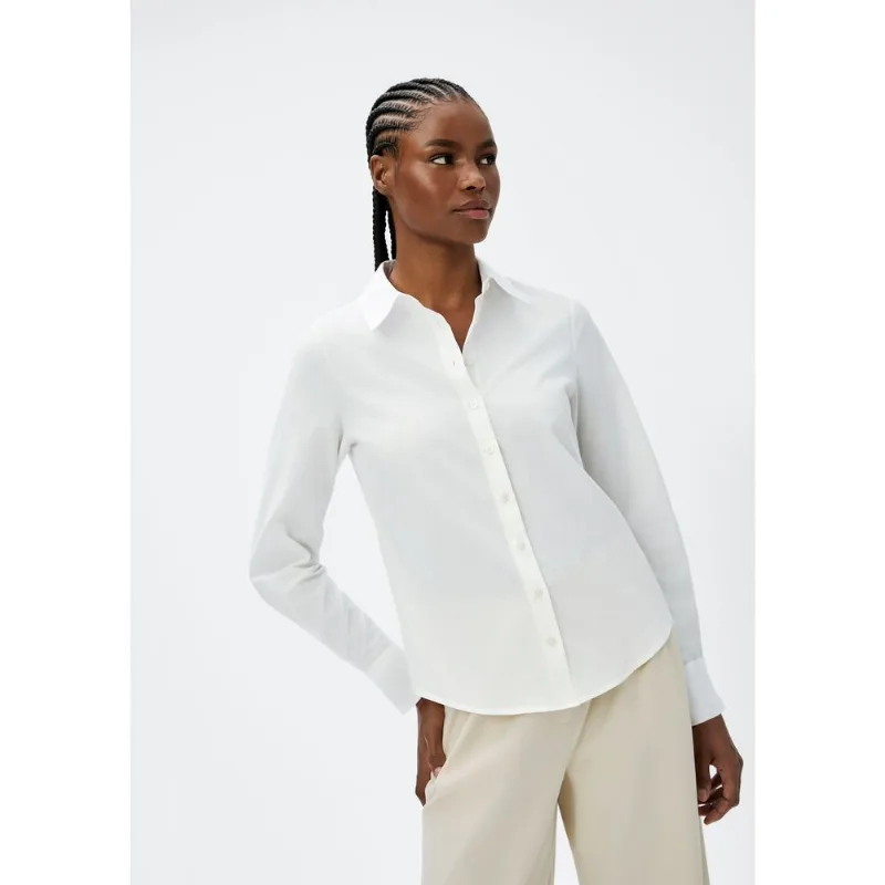 Camisa Feminina Manga Longa Slim - Off white XG