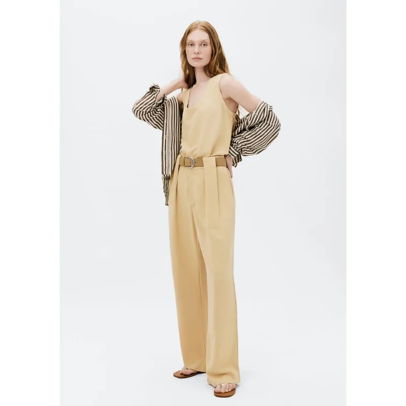 Calça Feminina Reta Cintura Média Em Viscose - Bege 044