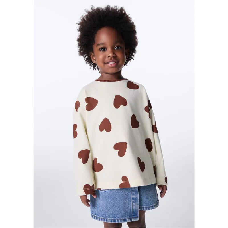Blusa Infantil Menina Oversized Estampada - Creme 001