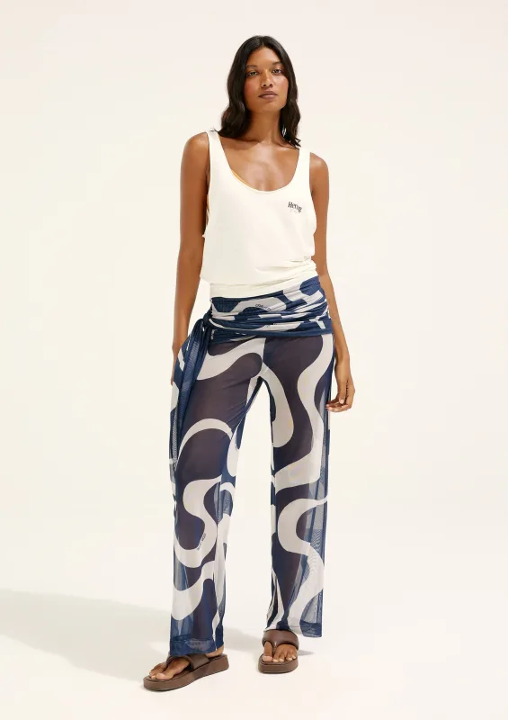 Calça Reta Estampada Em Tule Hering + Cosmo - Azul - Hering Adulto - Calças