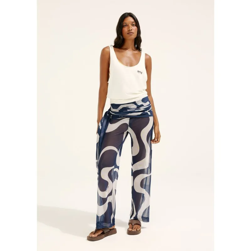 Calça Reta Estampada Em Tule Hering + Cosmo - Azul G