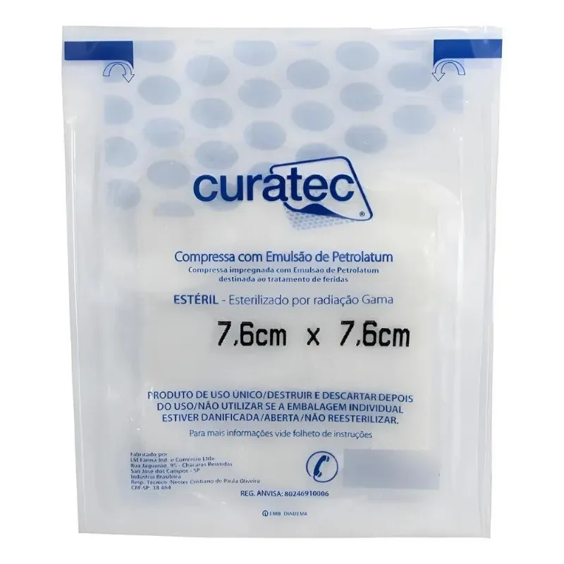 10 Curativos Compressa Petrolatum 7,6x7,6cm Estéril Curatec