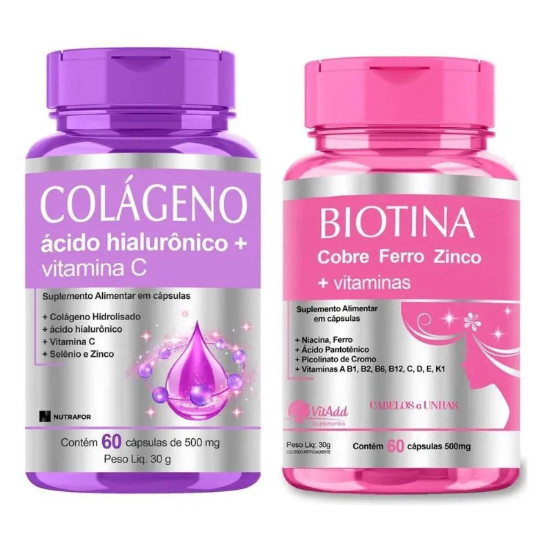 2x Kit Pele Cabelos E Unhas: Colágeno + Hialu + Biotina 120