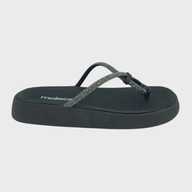 Tamanco Papete Moleca Tiras Brilhantes Feminino Diamond Preto
