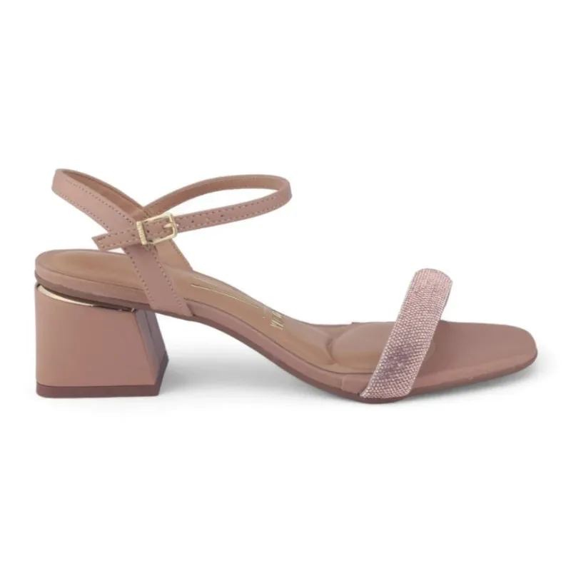 Sandália Fem Vizzano Salto Bloco Nude Brilho Rosê 6428.139