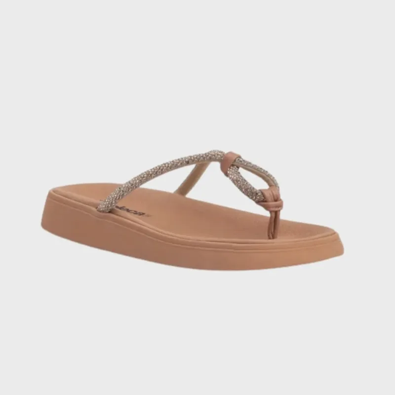 Tamanco Papete Moleca Feminino Tiras Brilhantes Nude Macio
