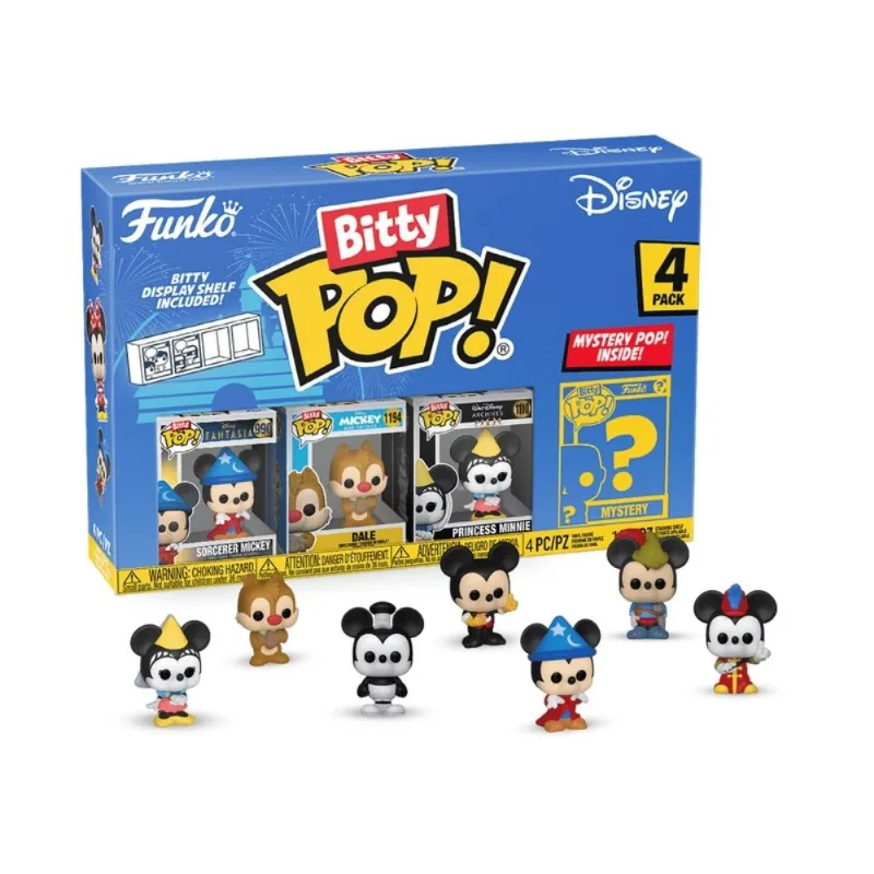 Boneco - Funko - Bitty Pop - Disney - Sorcerer - Mickey - Teco - Princesa Minnie - Pack 4 - candide
