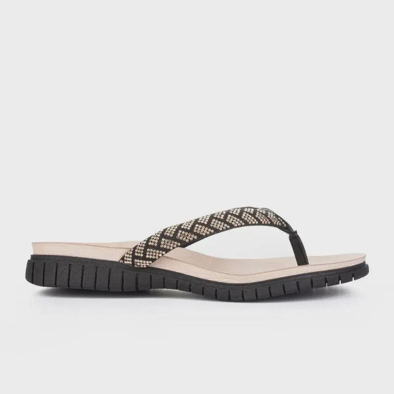 Chinelo Campesi Comfort Pedraria Casual Feminino Preto