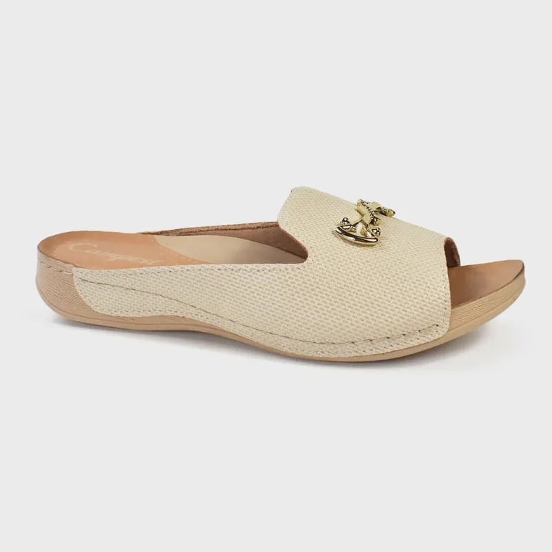 Chinelo Campesi Comfort Slide Feminino Bege Claro