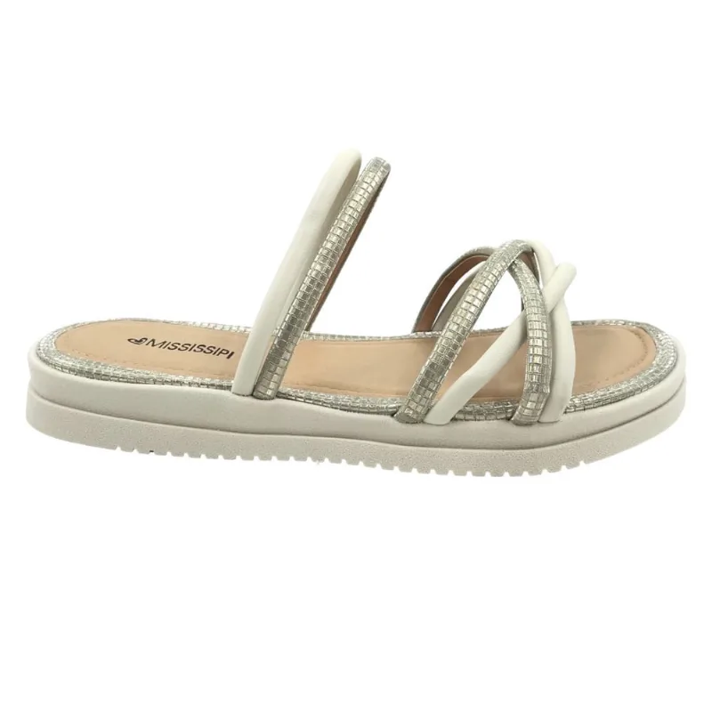 Tamanco Mississipi Flatform com Brilho Bege 221