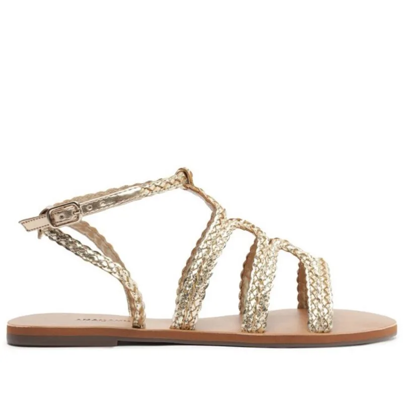 Sandália gladiadora tiras boho dourada C 30014 0359 0001 anacapri