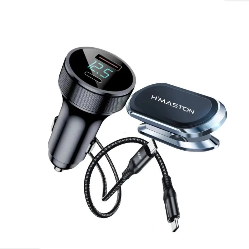 2x Kit Carregador Veicular 60w Turbo+ Cabo Tipo-c+ Suporte M