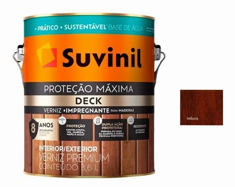 Verniz Deck Base Água Acetinado Suvinil 3,6l Imbuia Acetinad