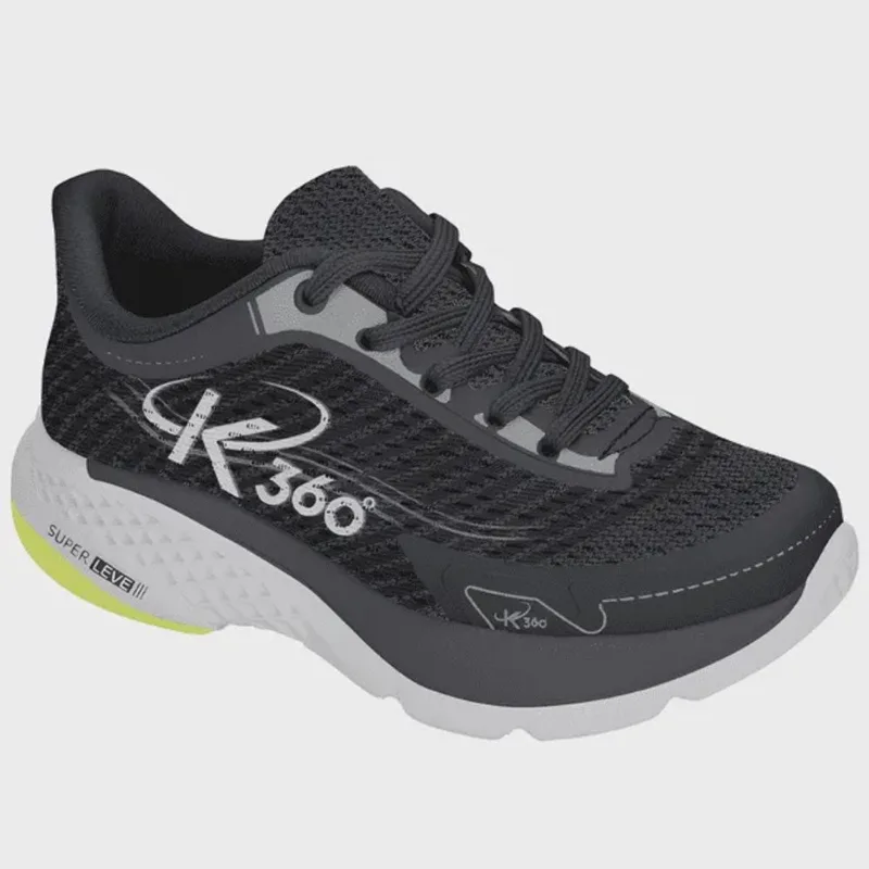 Tênis Infantil Kidy K360 Super Leve Preto E Grafite Escolar Escola Colegial Colégio Original Menino Masculino Conforto Durabilidade Anatômico Voltas às Aulas Macio Calce Fácil Resistente
