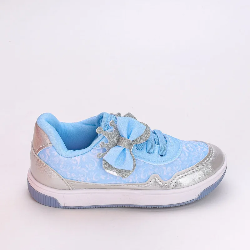 Tênis Infantil Casual Kidy Laço Princesa Coroa Prata Azul
