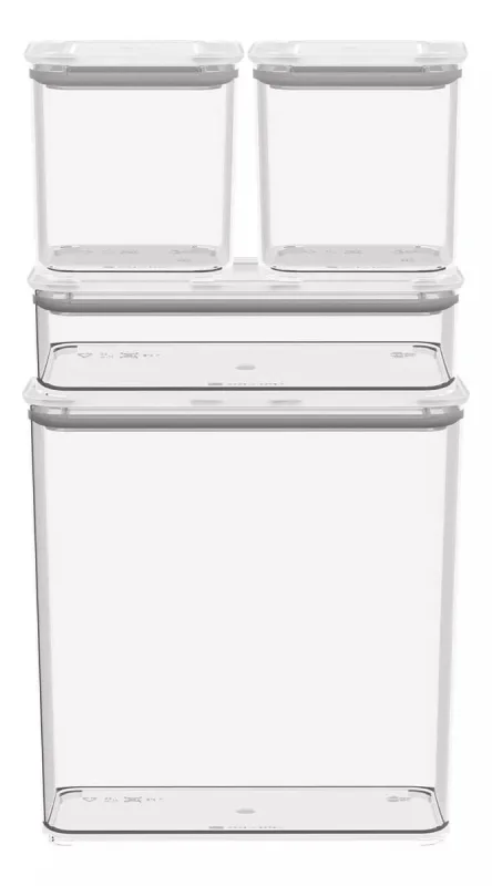 Conjunto de 4 Potes Hermeticos Brinox Modo Cristal Coza - BRINOX - Utilidade Do Lar