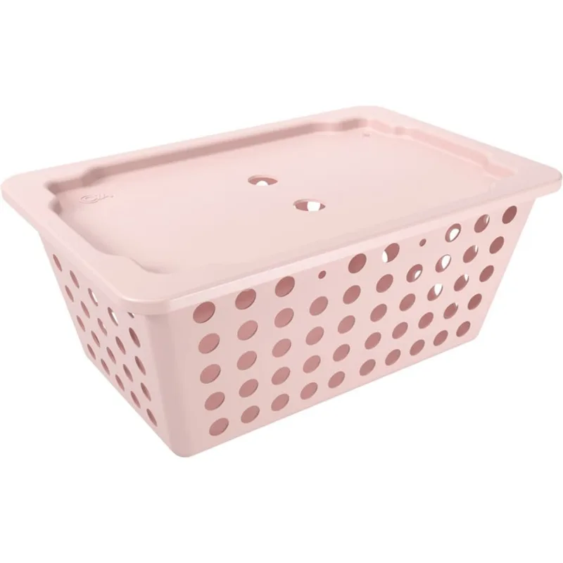 Cesto Organizador Grande Coza com Tampa Rosa 10828/0537