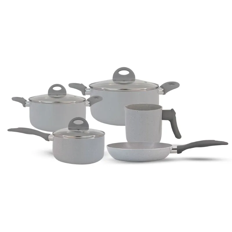 Jogo de Panelas Brinox Antiaderente Ceramic Life 5 Peças Marble Blend Cinza Claro Cinza Claro