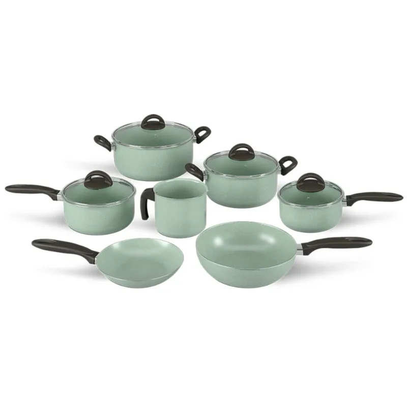 Jogo de Panelas Brinox Antiaderente Ceramic Life 7 Peças Suprema Verde Verde