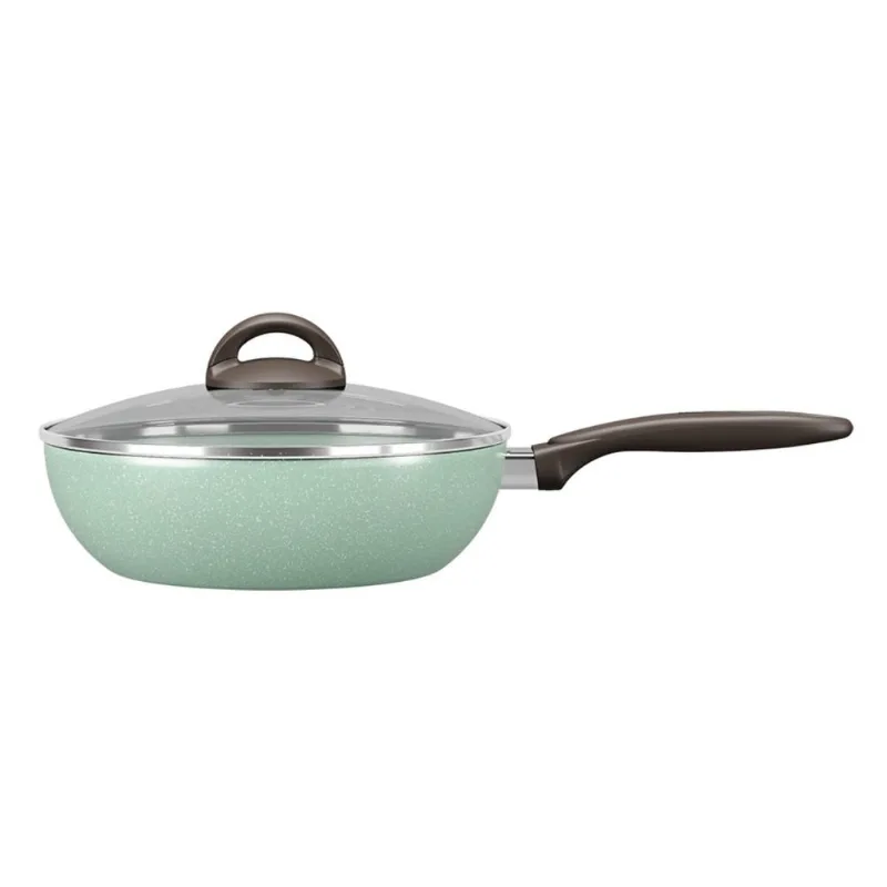 Wok com Tampa 24 cm Revestimento Cerâmico Antiaderente Mineral Resist Cor Verde Ceramic Life Suprema Brinox Verde