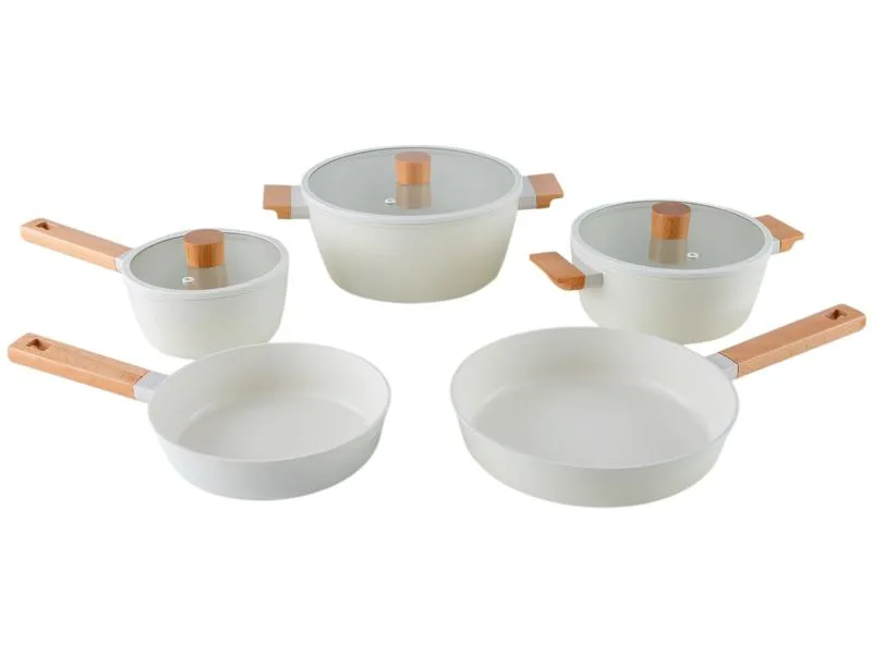 Jogo de Panelas Brinox Revestimento Cerâmico Creme 5 Peças Cabo Amadeirado Ceramic Life Nordic - Brinox - Utilidades Domesticas
