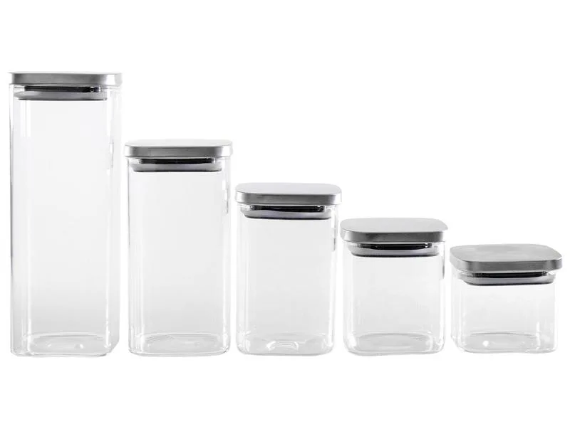 Jogo de Porta-Mantimentos de Vidro Quadrado Brinox Lock & Stock 5 Peças - Brinox - Utilidades Domesticas