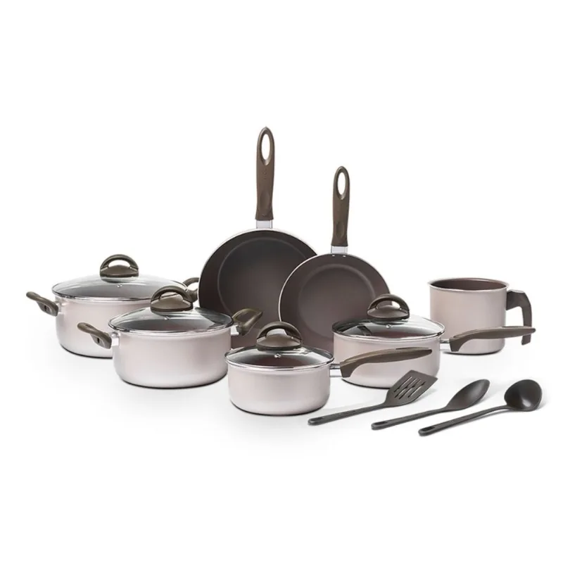 Jogo de Panelas Brinox Antiaderente Ceramic Life 10 Peças Nevada Champanhe Champanhe