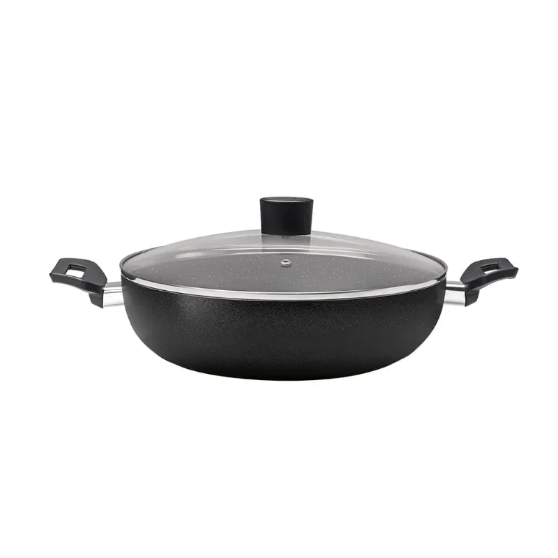 Wok com Tampa e Alça Brinox Naturalle Antiaderente Ceramic Life Ø28cm 4,1Litros Preta Preta