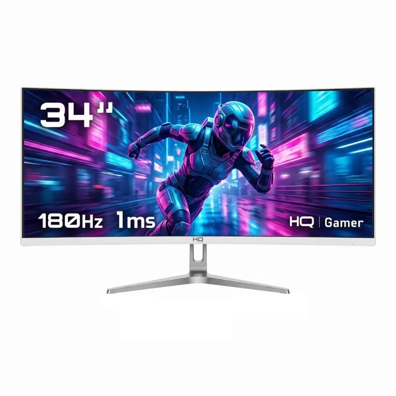 Monitor Gamer HQ 34" Branco Curvo 1ms 180Hz Ultrawide QHD - 3440x1440 AMD FreeSync HDMI DP HQW34C180