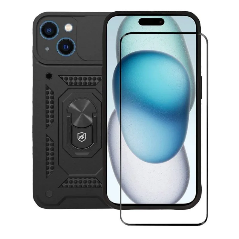 Kit Capa Dinamic Cam Protection e Pelicula Coverage 5D Pro Preta para iPhone 15 Plus - Gshield
