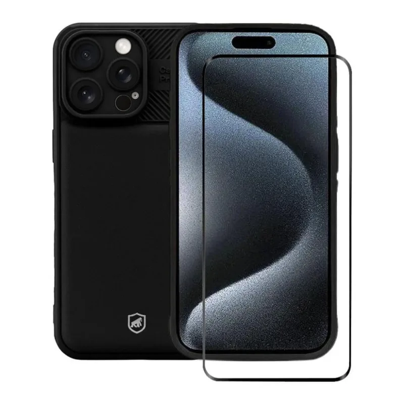 Capa e Película Gshield Symetric para Iphone 15 Pro com Vidro Temperado 10H Preto 1 Unidade - Gshield - Celular E Smartphone