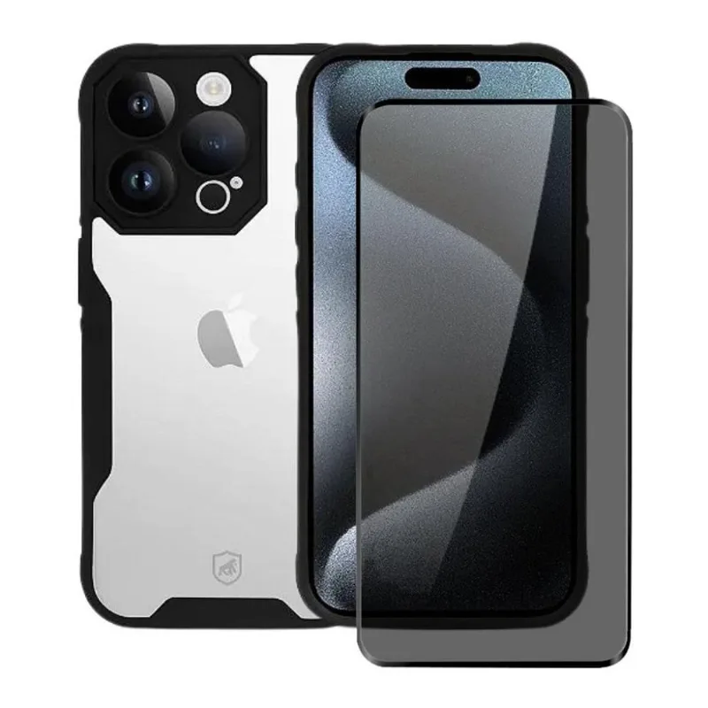 Kit Capa Dual Shock Sense e Pelicula Defender Pro Privacidade para iPhone 15 Pro Max - Gshield - Gshield
