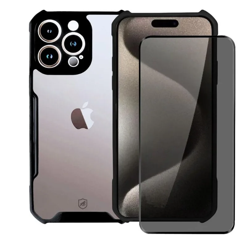 Kit Capa Dual Shock x e Pelicula Defender Pro Privacidade para iPhone 15 Pro - Gshield