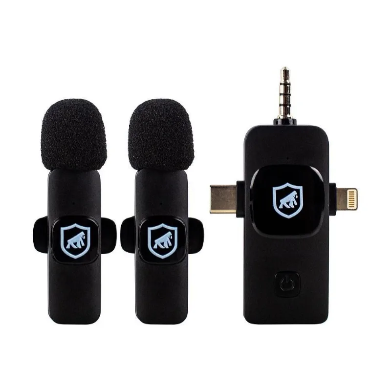Microfone De Lapela Sem Fio Armor 3 Em 1 Flex Com Conexões Tipo C Lightning E P3 Alcance Até 20m
