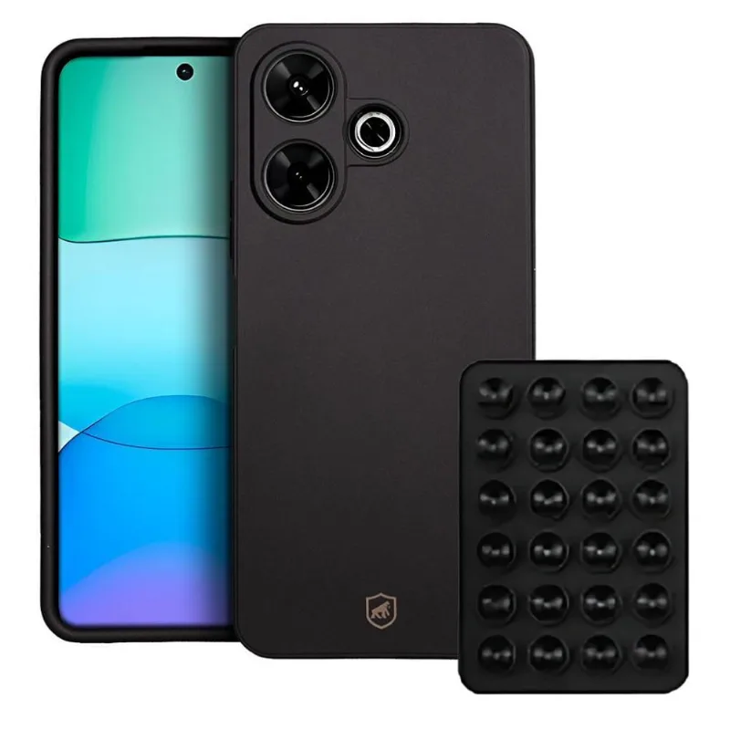 Kit Capa Silicon Veloz para Xiaomi Redmi 13 + Ventosa Preta