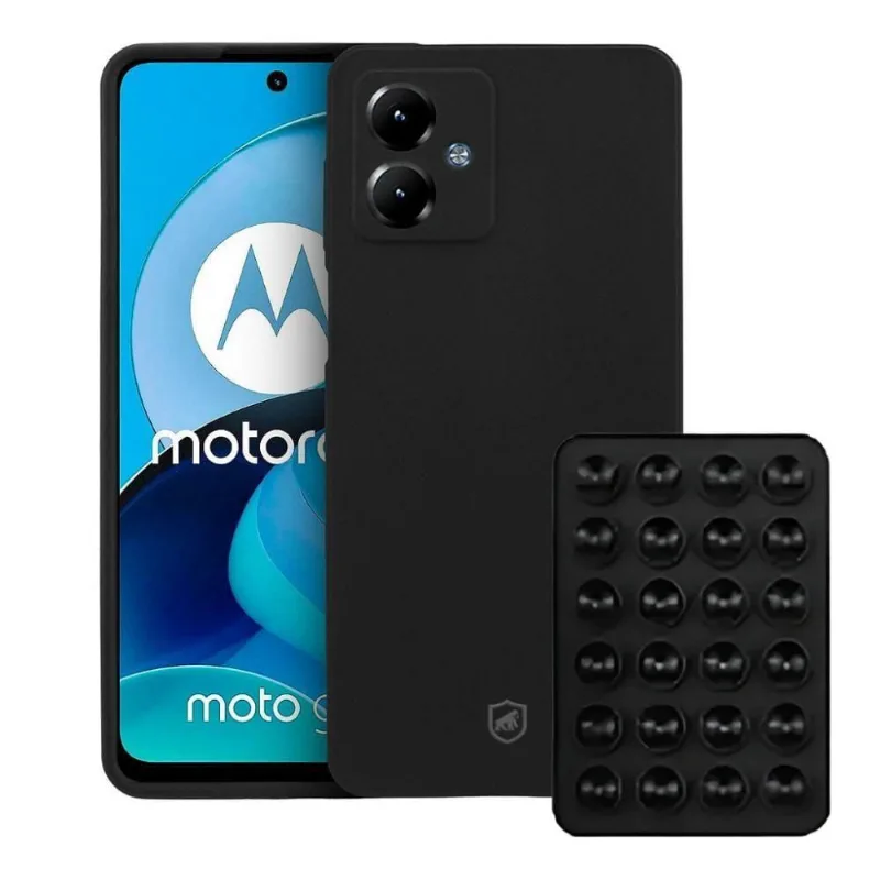 Kit Capa Silicon Veloz Para Motorola Moto G14 + Ventosa - Preta - Gshield