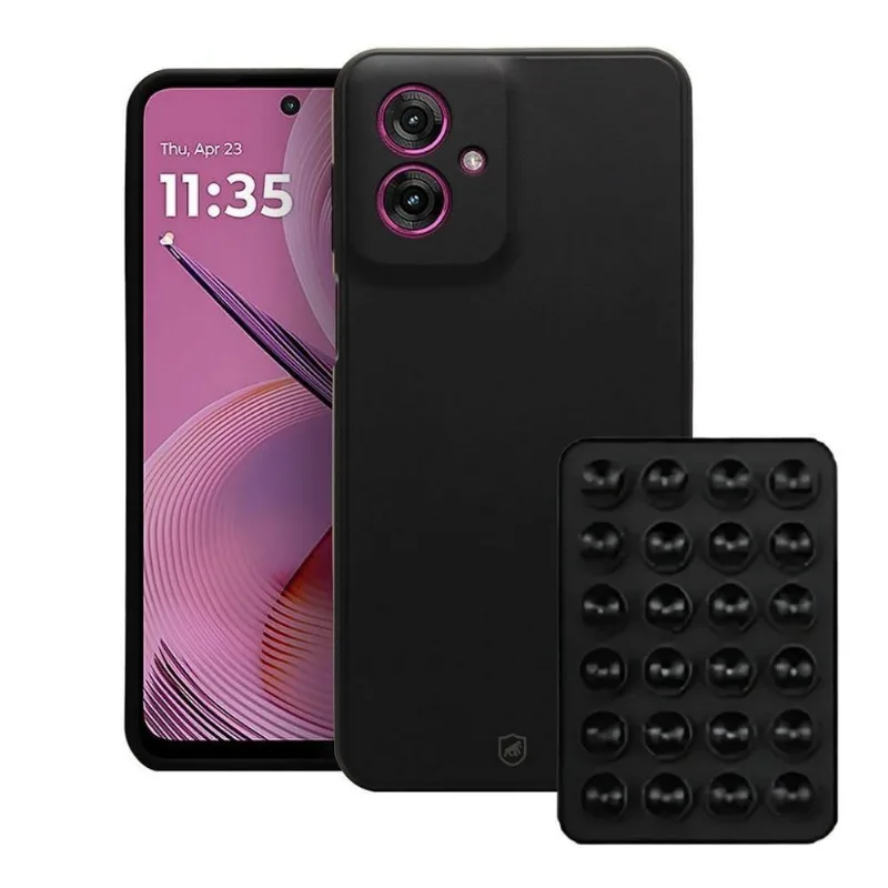 Capa Para Celular Gshield Silicon Veloz Para Moto G55 Com Suporte Ventosa Preto 1 Unidade