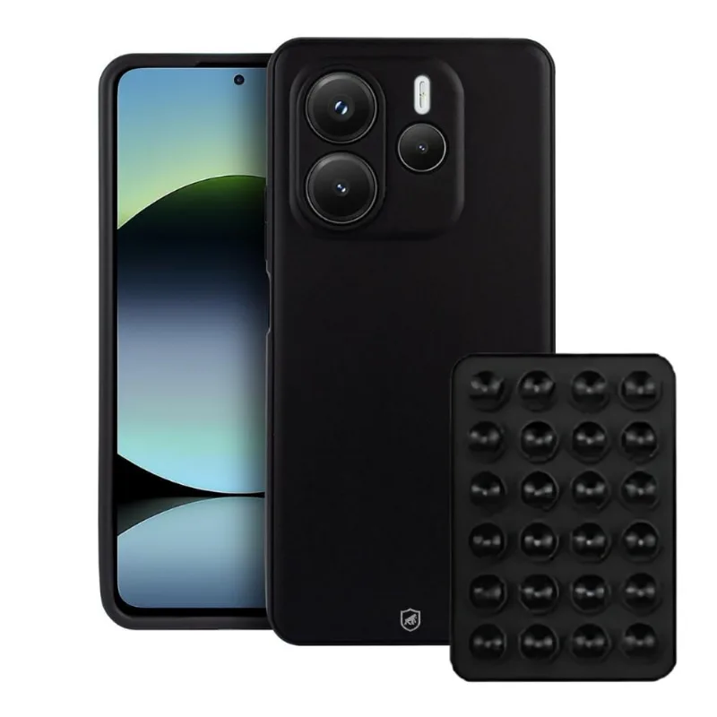 Kit Capa case capinha Silicon Veloz para Xiaomi Redmi Note 14 5G + Ventosa - Preta - Gshield